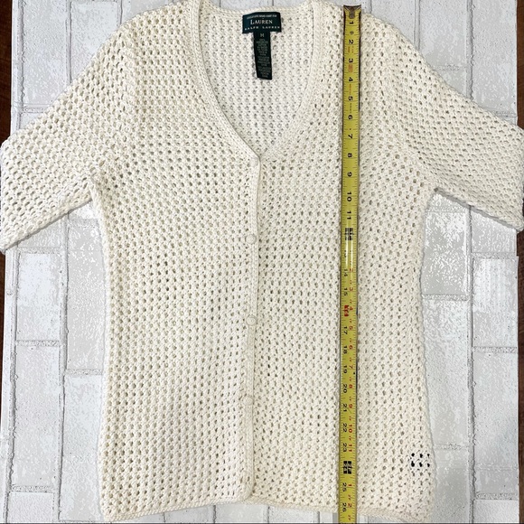 Lauren by Ralph Lauren White Hand Knit Mercerized Cotton Cardigan Size M - Picture 11 of 11
